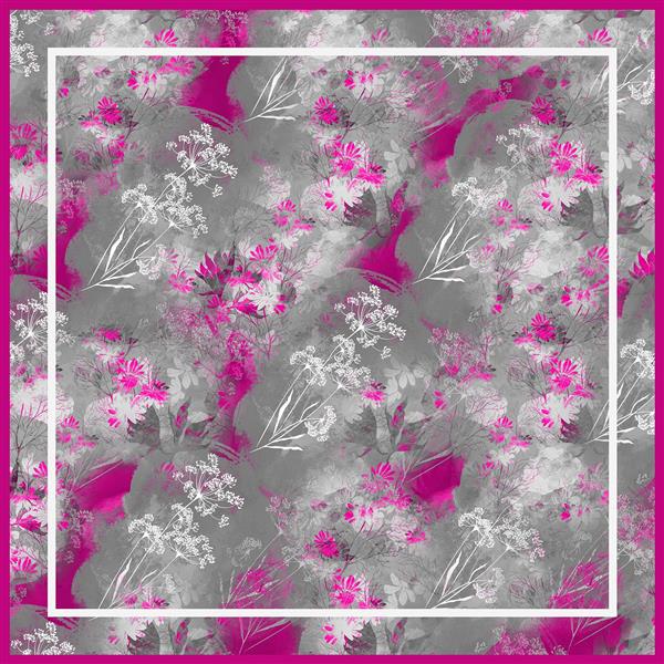 طرح روسری گل‌دار انتزاعی صورتی فوشیا و خاکستری (الگوی زنانه شاداب)