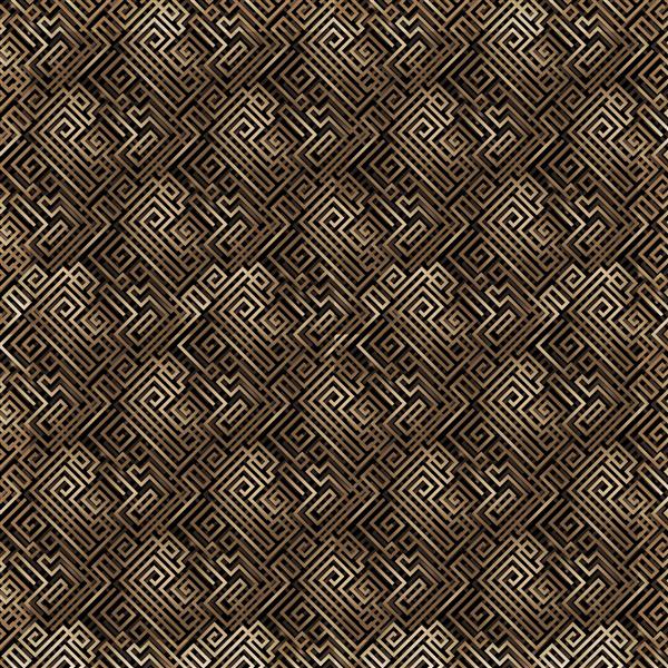 طرح روسری یونانی (مِآندر) طلایی مشکی (الگوی هندسی لوکس تکراری)