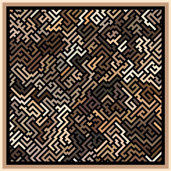 طرح روسری هزارتوی مدرن بافت‌دار قهوه‌ای و بژ (الگوی موزاییکی سه‌بعدی)