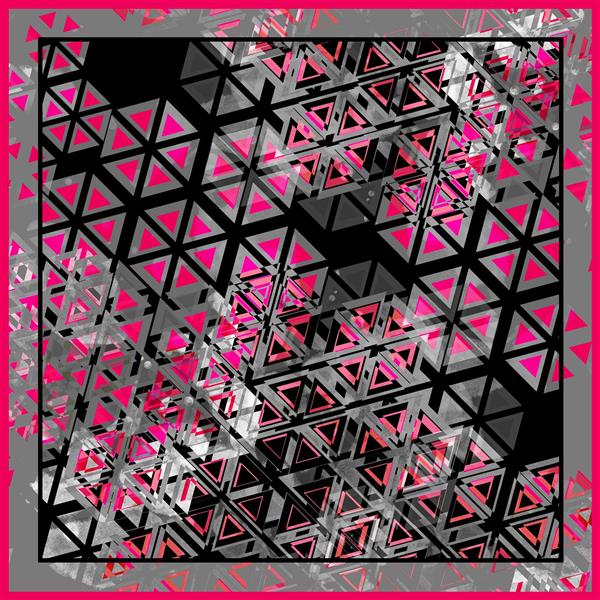 طرح روسری هندسی انتزاعی صورتی فوشیا و مشکی (تراکم مثلث‌های نئونی)