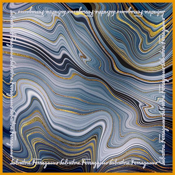 طرح روسری مرمر آبی نقره‌ای و طلایی فرگامو (تکسچر لاکچری و مجلسی)