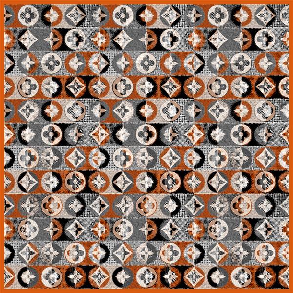 طرح روسری برند لوکس نارنجی و خاکستری لویی ویتون