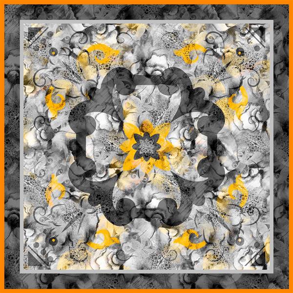 طرح روسری آبستره گل‌دار زرد و خاکستری