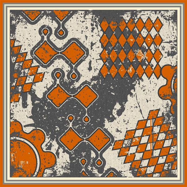 طرح روسری وینتیج بافت دار نارنجی و خاکستری