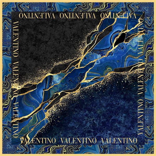 طرح روسری لوکس مرمر آبی کبالت و طلایی والنتینو