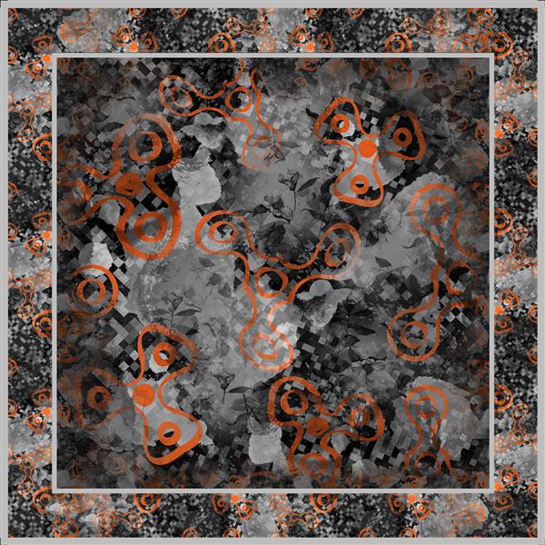 طرح روسری بافت انتزاعی لکه رنگ نارنجی و خاکستری