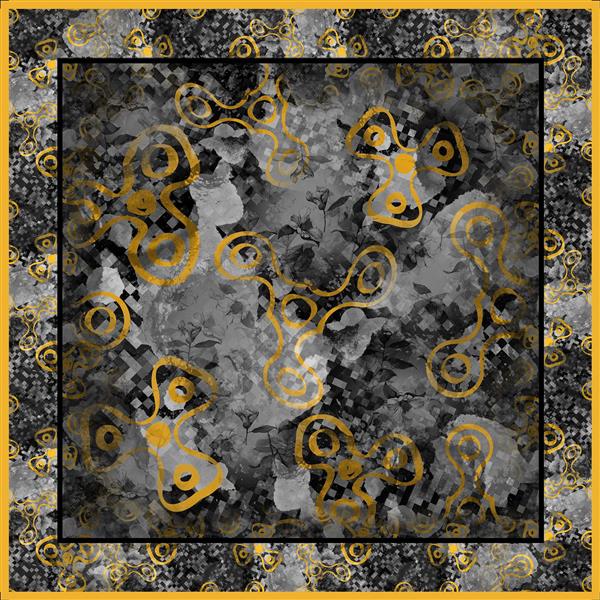 طرح روسری دیجیتال انتزاعی طلایی مشکی مدرن