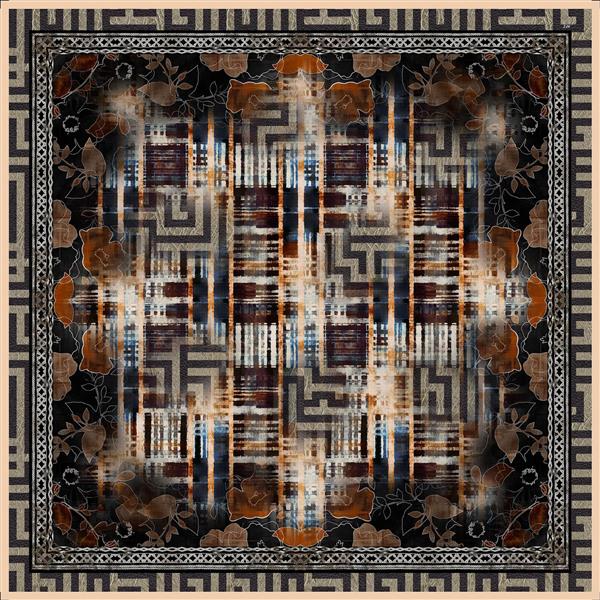 پترن هزارتویی مدرن با حاشیه‌های طرح یونانی (Meander) و گلهای محو (مناسب شال و روسری لوکس)