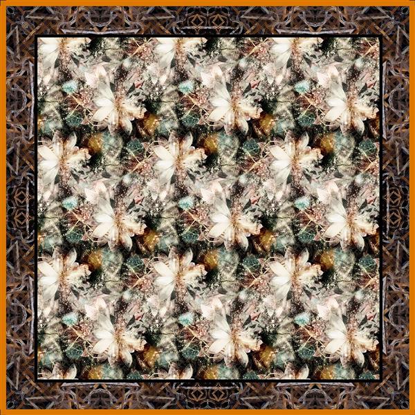 پترن پروانه‌ای انتزاعی با طرح‌های گل‌دار مخفی و حاشیه سنتی (مناسب چاپ روسری و لباس)