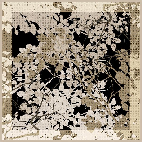 پترن شاخ و برگ انتزاعی با کنتراست تیره و روشن روی پس‌زمینه مشکی (طرح پاییزی مناسب چاپ پارچه و دکوراسیون)