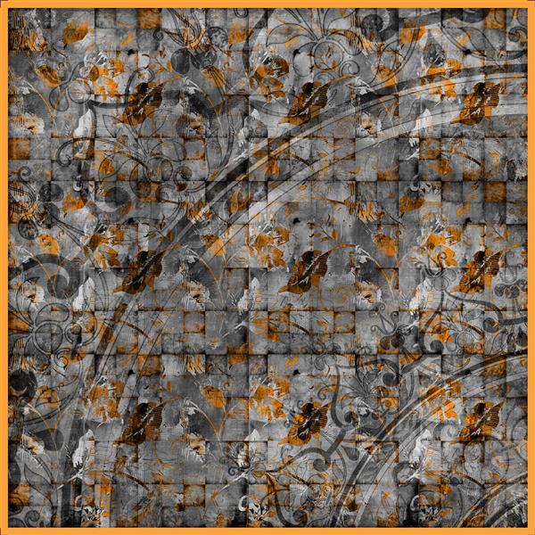 طرح تلفیقی بافت آجری با پترن شاخ و برگ پاییزی و رنگ‌های اُخرایی (مناسب چاپ دکوراتیو وینتج و پاییزی)