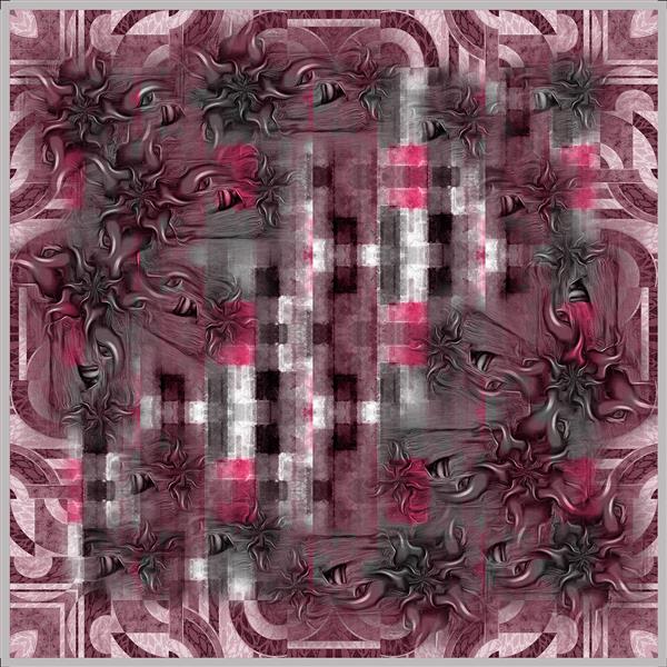 طرح کوسن باکیفیت؛ گل‌های آبرنگی صورتی بر زمینه خاکستری با حاشیه طرح پوست مار (فشن)