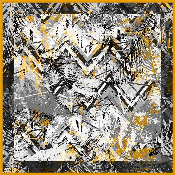 فایل آماده پرینت شال و کوسن؛ بافت مرمر لوکس با جوهر سیاه و رگه‌های طلایی و امضای برند (LV)