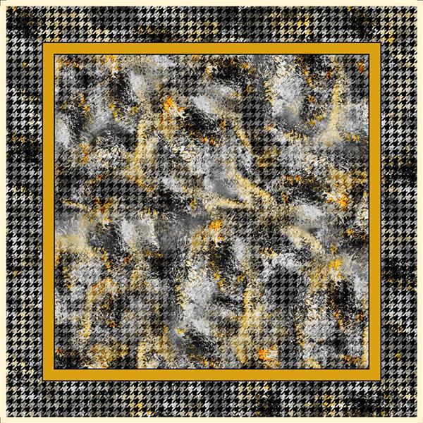 فایل باکیفیت پترن هندسی موزاییک برای چاپ شال و روسری؛ ترکیب رنگ نارنجی، خاکستری و بوهو