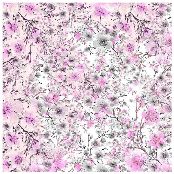 الگوی آماده چاپ روسری بهاری با گل‌های ظریف آبرنگی و شکوفه‌های صورتی روشن