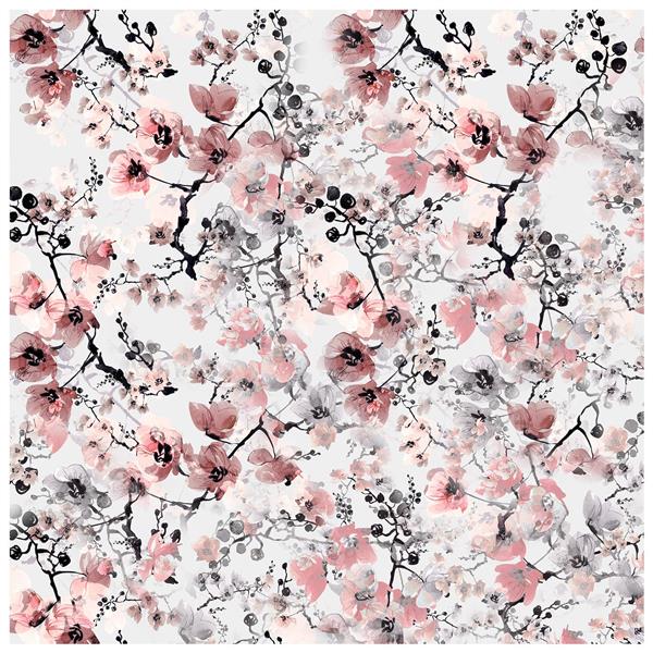 شکوفه‌های آبرنگی صورتی و خاکستری (ساکورا) و مناسب چاپ روسری و پوستر