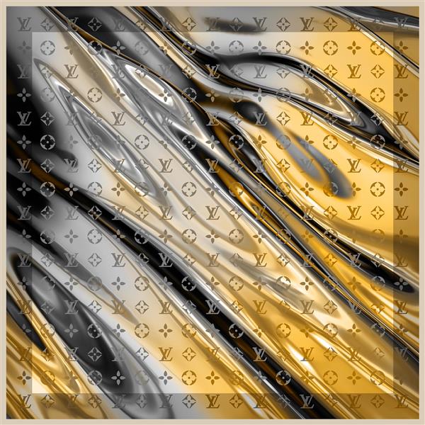 بافت مایع و موج‌دار طلایی و مشکی با پترن مونوگرام و مناسب چاپ روسری و کوسن