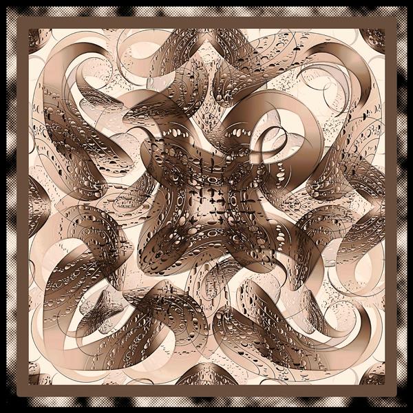 طرح روسری انتزاعی بافت‌دار و مارپیچ‌های سه‌بعدی کرم و قهوه‌ای شیک مناسب چاپ لوکس