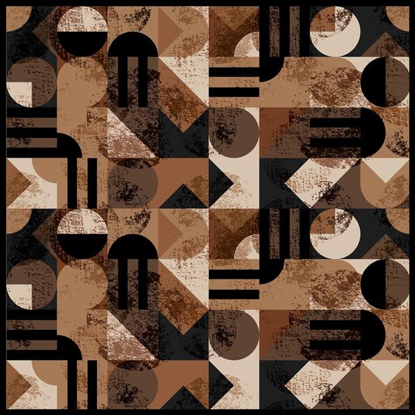 طرح روسری آبستره هندسی مدرن با تم رنگی قهوه‌ای و خاکی برای چاپ