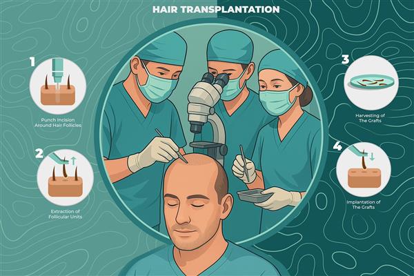 پوستر دیواری کاشت مو و ترمیم مو با طراحی رنگ سبز