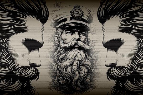 طرح پوستر دیواری آرایشگاه مردانه تم پتینه همراه با ریش مرتب