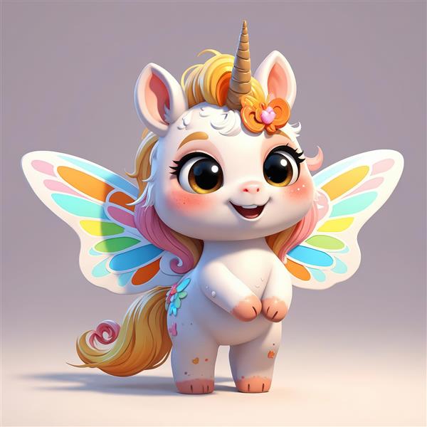 یونیکورن ایستاده با موهای پاستلی و شاخ صورتی برای تابلوی اتاق دخترانه