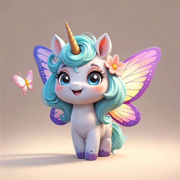 یونیکورن بالدار رنگین‌کمان با بادکنک‌های قلبی و ستاره‌ای برای تم تولد