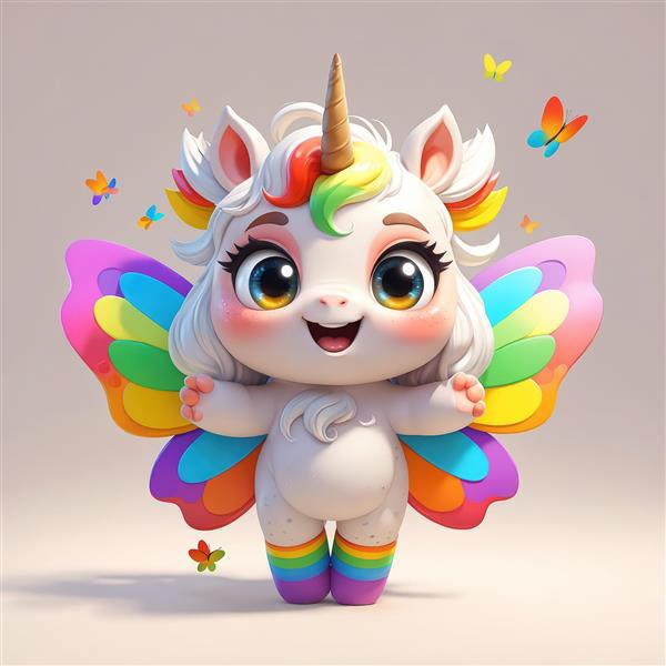 یونیکورن فانتزی پروانه‌ای با بال‌های رنگین‌کمانی و جوراب‌های راه راه