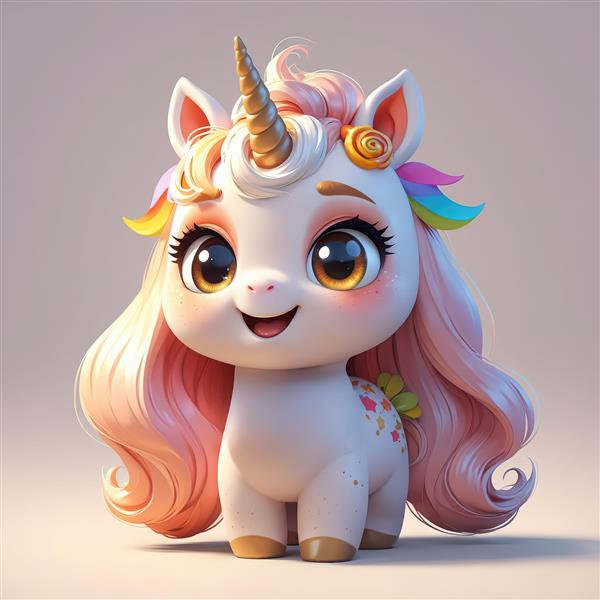 مجسمه یونیکورن دخترانه با موهای بلند صورتی و طلایی برای اتاق خواب کودک