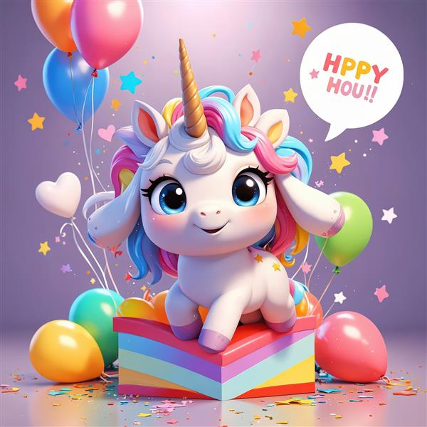 تک‌شاخ شال گردن با شاخ طلایی و رنگین‌کمان، تصویر باکیفیت بالا در حال حرکت برای تابلو دکوراتیو