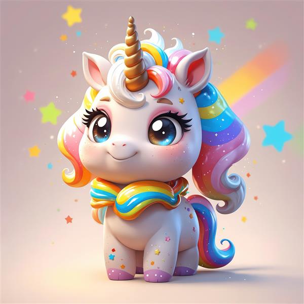 تک‌شاخ نوزاد عروسکی با لباس یک تکه سفید، تصویر کارتونی باکیفیت برای دکوراسیون اتاق نوزاد و سیسمونی