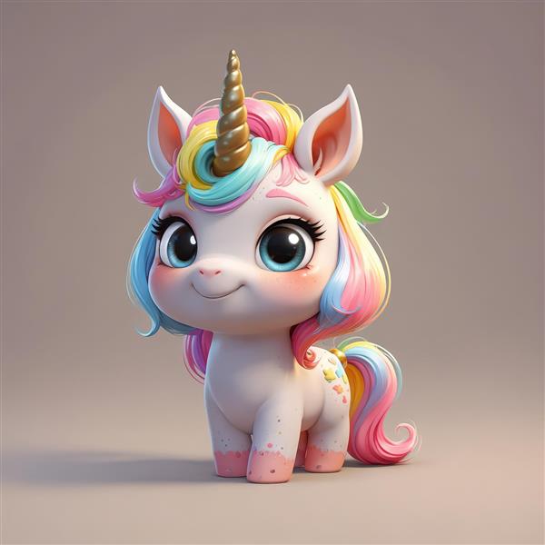 تک‌شاخ خوشحال با دم رنگین‌کمان و خال‌های پولکی، تصویر باکیفیت بالا برای چاپ عریض فانتزی