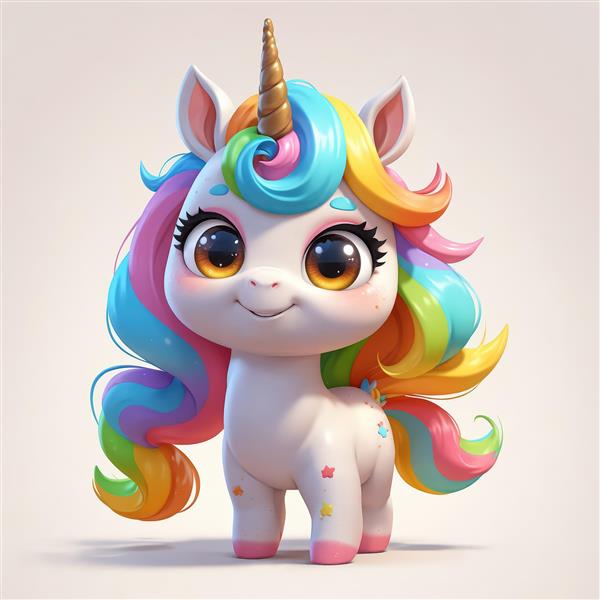 تک‌شاخ رنگین‌کمانی با چشم‌های عسلی و خال‌های ستاره، عکس باکیفیت برای چاپ روی بوم و محصولات نساجی