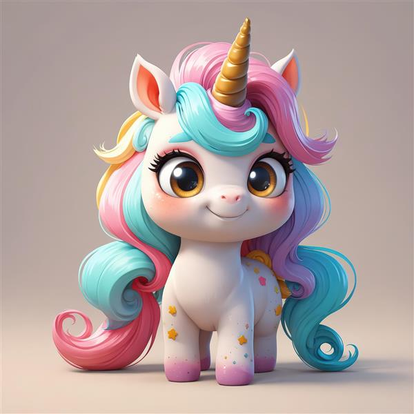 تک‌شاخ دخترانه با یال صورتی و فیروزه‌ای، عکس باکیفیت بالا برای چاپ تابلو و دکوراسیون اتاق نوجوان