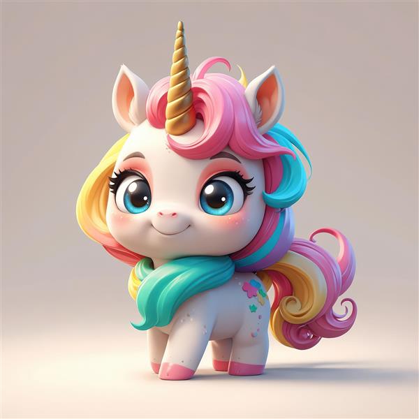 تک‌شاخ کوچک با شال گردن فیروزه‌ای، عکس سه بعدی بامزه برای دکوراسیون و چاپ روی محصول