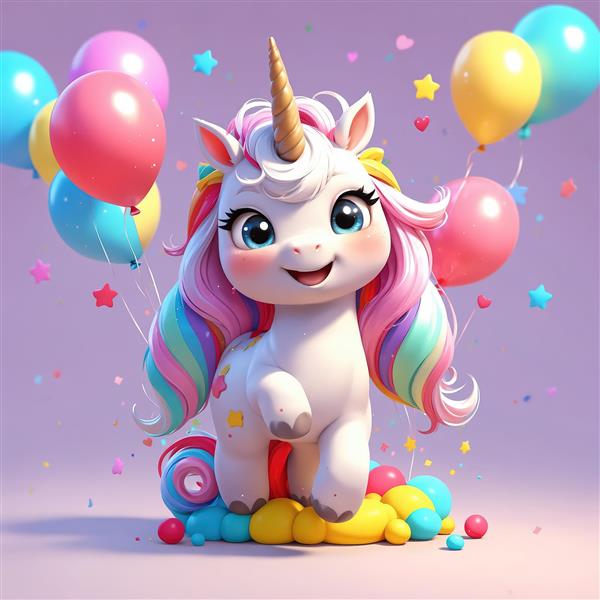 تک‌شاخ جشن تولد با بادکنک و آبنبات، تصویر شاد و اورجینال برای پوستر تبریک و دکور مهمانی