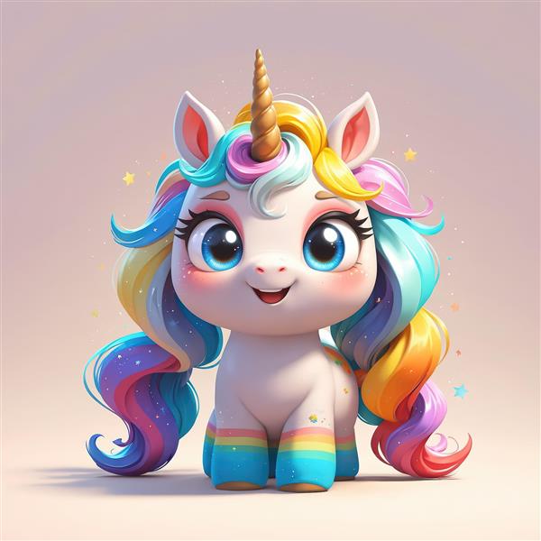 تک‌شاخ خوشحال با چکمه‌های رنگین‌کمان و یال طلایی، عکس باکیفیت بالا برای دکور اتاق خواب کودک