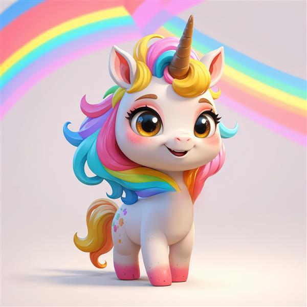 یونیکورن با یال زرد و آبی روشن در ژست سلام یا دست تکان دادن