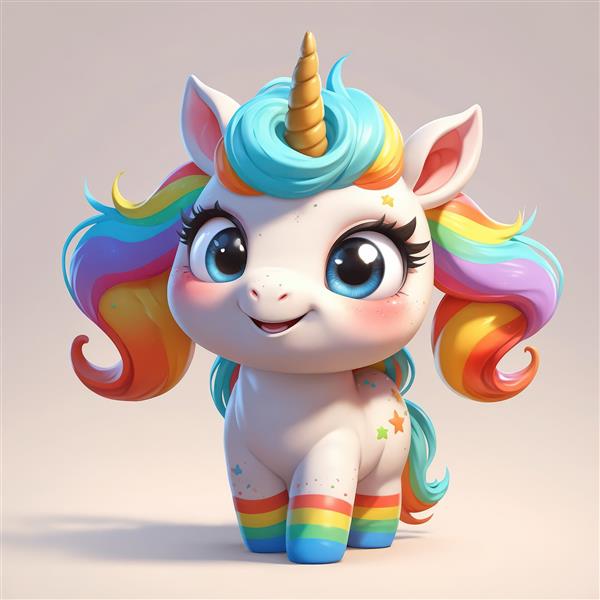 یونیکورن عروسکی با جوراب‌های رنگین‌کمان و یال آبی و نارنجی برجسته