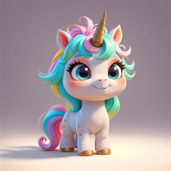 یونیکورن کوچک با شاخ طلایی و چکمه‌های طلایی و یال فیروزه‌ای صورتی