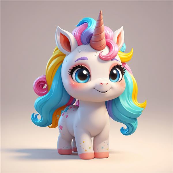 یونیکورن با یال بلند و مواج صورتی، آبی و زرد؛ مناسب چاپ با کیفیت بالا