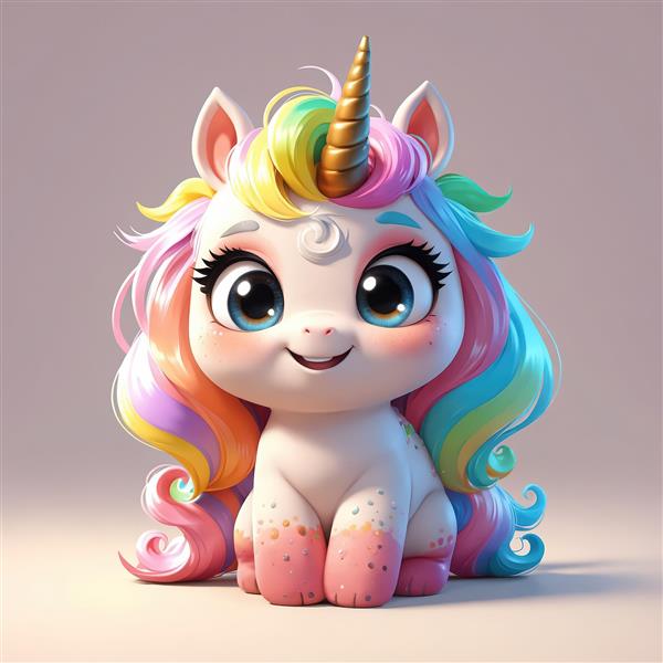 تصویر کارتونی یونیکورن نشسته با یال پاستلی و پنجه‌های صورتی نقطه‌دار
