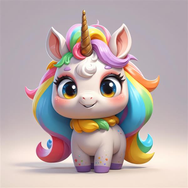 یونیکورن کوچک با یال پاستلی و شالگردن زرد، مناسب دکوراسیون اتاق کودک