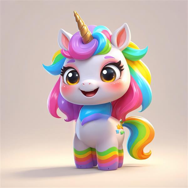 اسب تک‌شاخ یونیکورن رنگین‌کمانی فانتزی شاد با شاخ طلایی