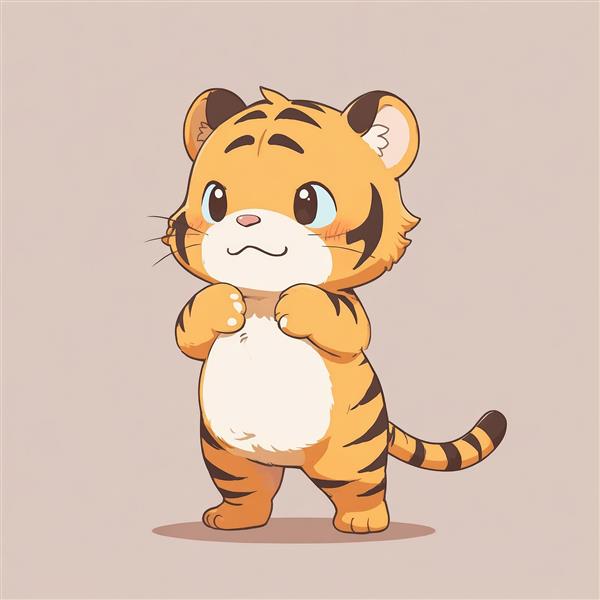 ببر بچه کارتونی آماده بغل کردن با پنجه‌های نزدیک به هم