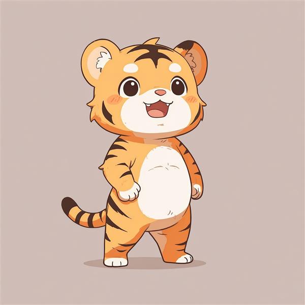 شخصیت کارتونی ببر خندان و بانمک با چشم‌های درشت و معصوم