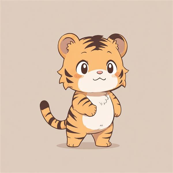 ببر کوچولوی کارتونی بامزه در حالت ایستاده و آماده بازی