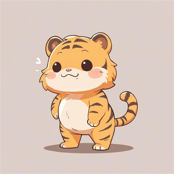 تصویر بچه‌ببر کارتونی ایستاده با قلب کوچک، طرح کیوت برای چاپ روی محصولات مختلف