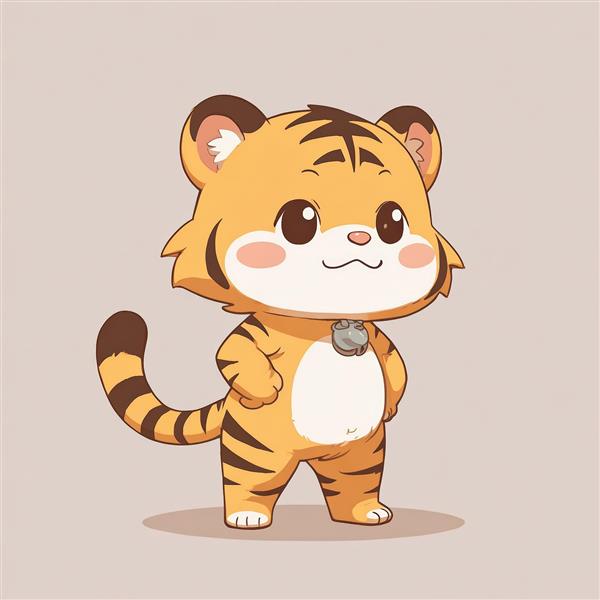 پوستر بچه‌ببر کارتونی نشسته با چشم‌های آبی، تصویر باکیفیت برای تابلو کودک با پس‌زمینه ساده