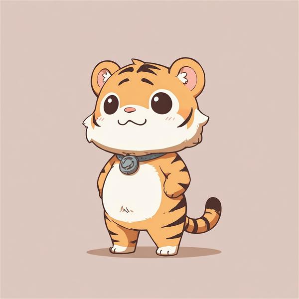 بچه‌ببر کارتونی با گردنبند و پوزخند، تصویر باکیفیت برای دکوراسیون اتاق کودک و نوجوان